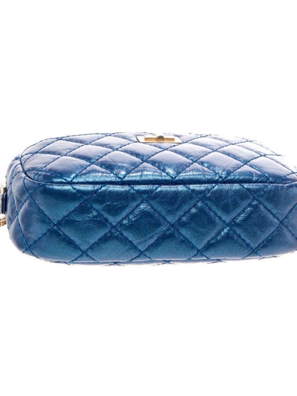 Chanel Mini 2.55 Reissue Quilted Metallic Blue Crossbody Bag with Gold Chain - Picture 5 of 16